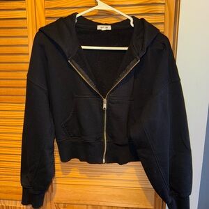 Garage Black Cropped Zip-Up Hoodie